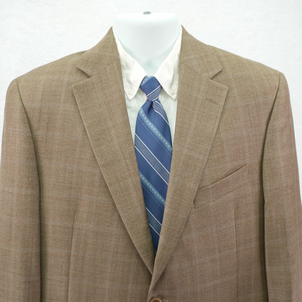 Jack Victor Wool Brown Sharkskin With‎ Blue Windowpane Blazer 40R Valutowood SPJ